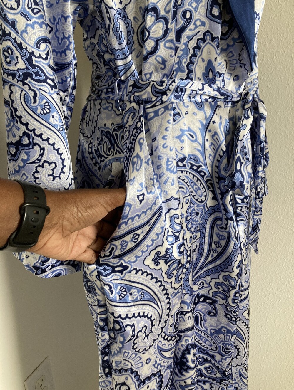 Jones New York Floral Paisley Long Satin Robe Blue S Belted Bride Classic - Picture 10 of 15